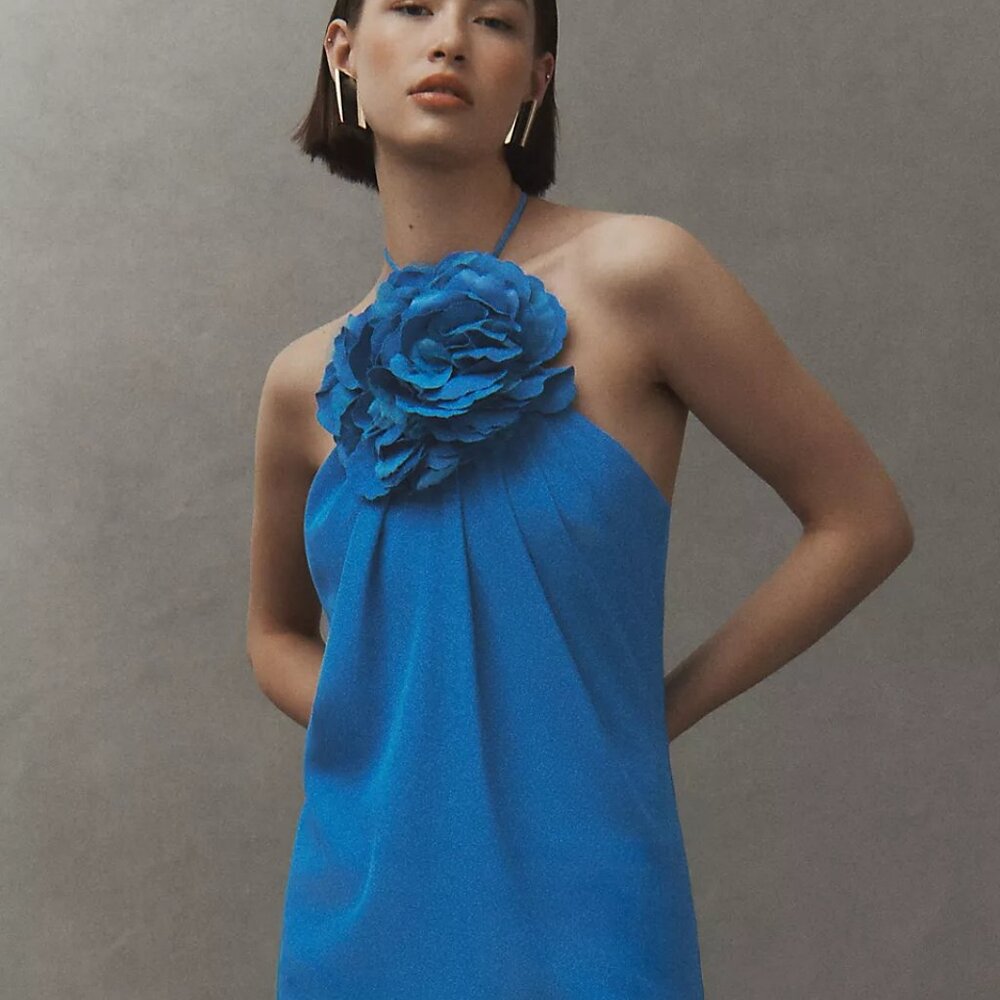 Halston Akina Halter Rosette Mini Dress